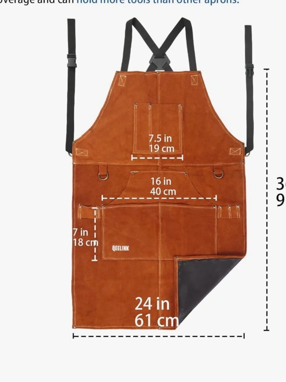 QeeLink Orange Leather Tool Apron-Multiple Pockets-heat and flame resistant NEW